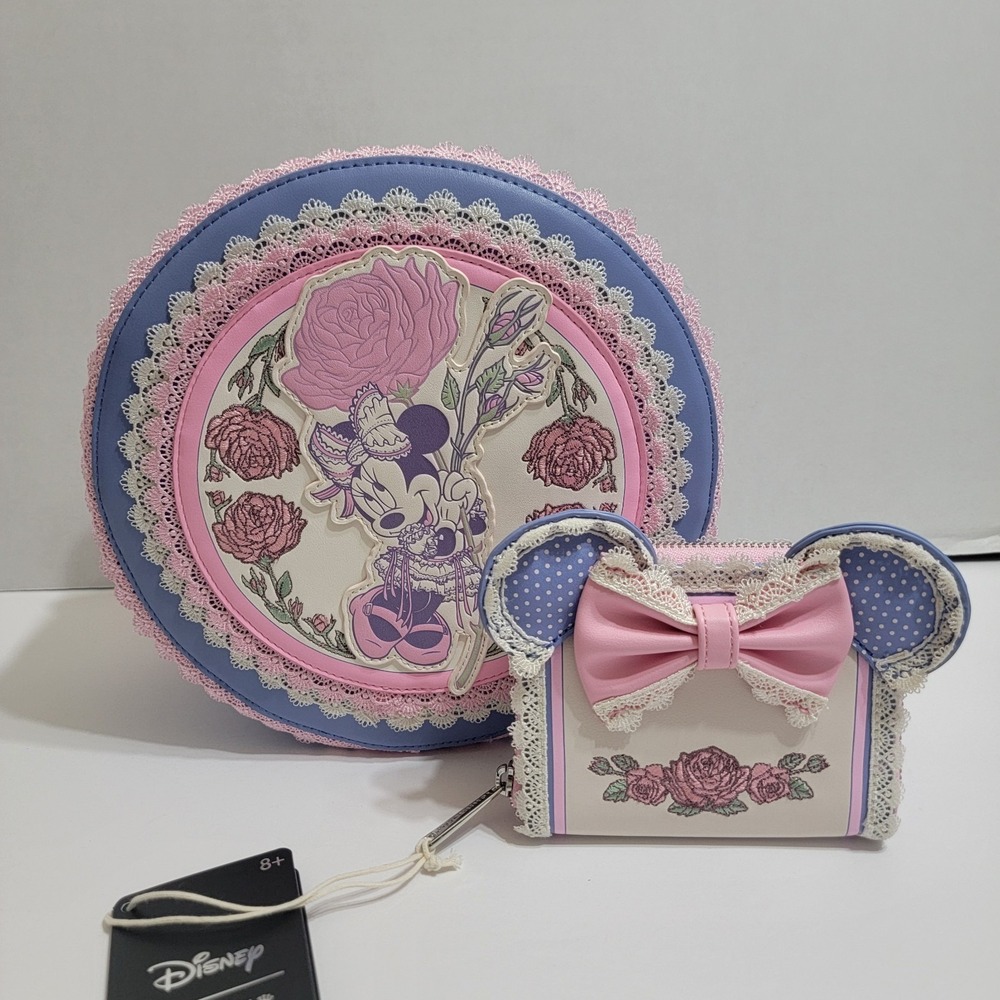 NEW! LOUNGEFLY DISNEY MINNIE MOUSE FLORAL LACE BACKPACK & EMBROIDERED WALLET SET